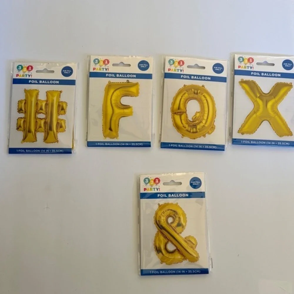 321‎ Party! Gold Foil Balloon Set: # FOX & 14 Inch Air Fill Mylar